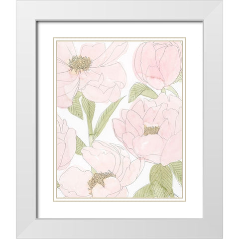 Veiled Peonies II White Modern Wood Framed Art Print with Double Matting by Popp, Grace