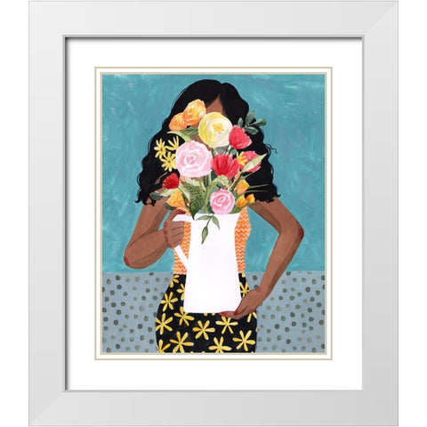 Flower Vase Girl I White Modern Wood Framed Art Print with Double Matting by Popp, Grace