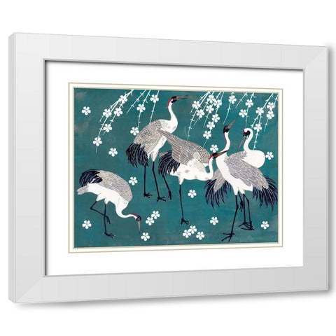 Crane at Night II White Modern Wood Framed Art Print with Double Matting by Wang, Melissa