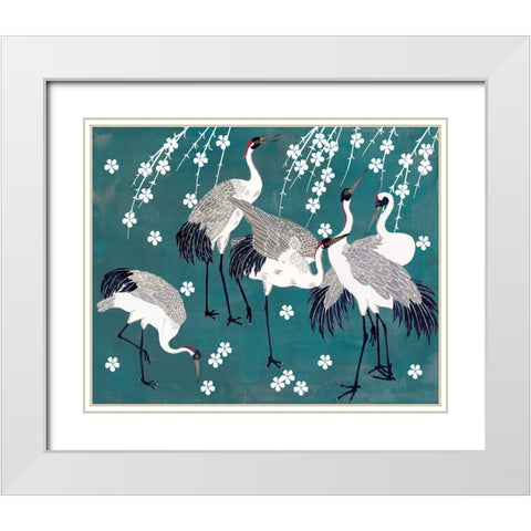 Crane at Night II White Modern Wood Framed Art Print with Double Matting by Wang, Melissa