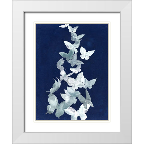 Indigo Butterfly Falls II White Modern Wood Framed Art Print with Double Matting by Popp, Grace