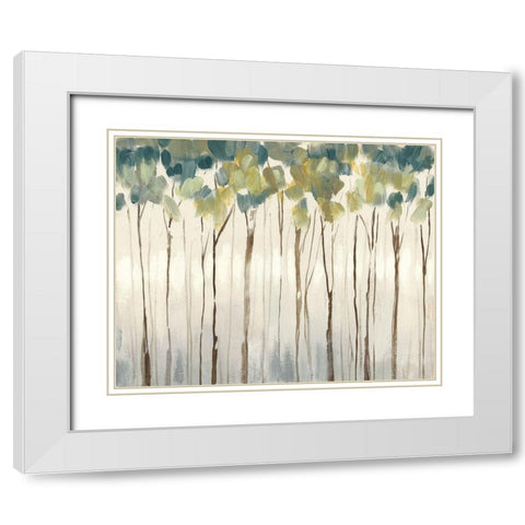 Viridian Treeline II White Modern Wood Framed Art Print with Double Matting by Goldberger, Jennifer