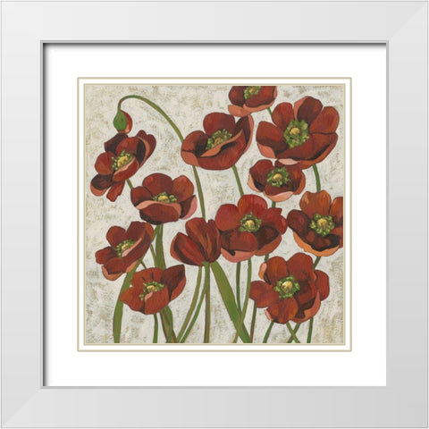 Sangria Poppies I White Modern Wood Framed Art Print with Double Matting by Zarris, Chariklia