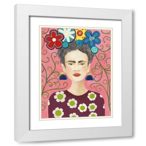 Frida Floral I White Modern Wood Framed Art Print with Double Matting by Moore, Regina