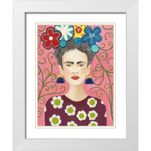 Frida Floral I White Modern Wood Framed Art Print with Double Matting by Moore, Regina