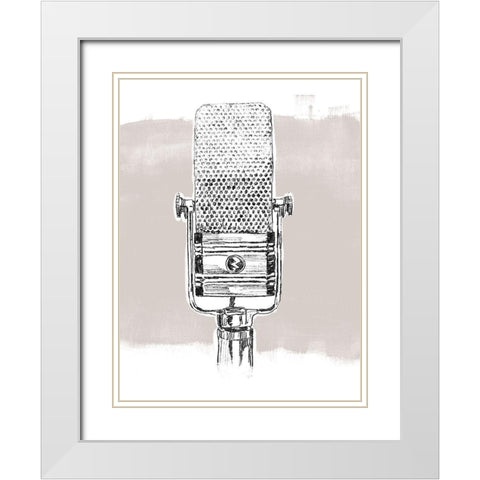 Monochrome Microphone I White Modern Wood Framed Art Print with Double Matting by Vess, June Erica