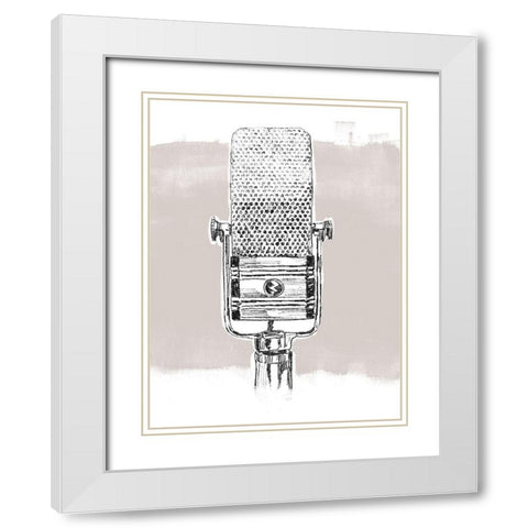 Monochrome Microphone I White Modern Wood Framed Art Print with Double Matting by Vess, June Erica
