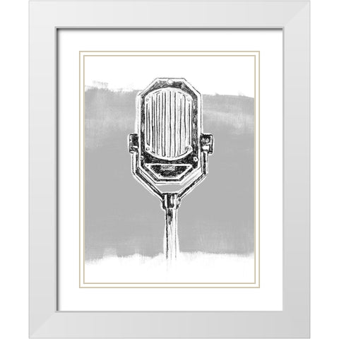 Monochrome Microphone III White Modern Wood Framed Art Print with Double Matting by Vess, June Erica