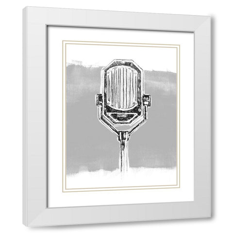 Monochrome Microphone III White Modern Wood Framed Art Print with Double Matting by Vess, June Erica