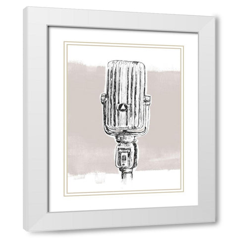 Monochrome Microphone IV White Modern Wood Framed Art Print with Double Matting by Vess, June Erica