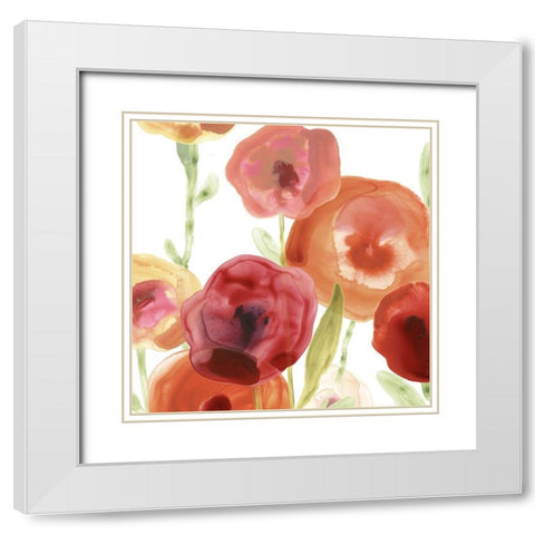 Poppy Patch I White Modern Wood Framed Art Print with Double Matting by Vess, June Erica