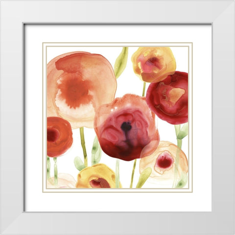 Poppy Patch II White Modern Wood Framed Art Print with Double Matting by Vess, June Erica