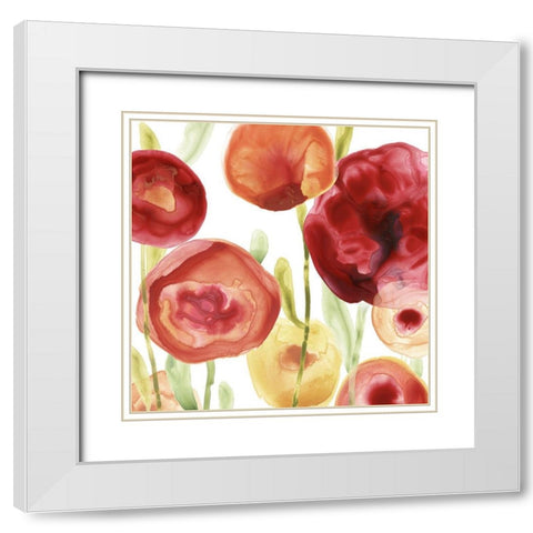 Poppy Patch IV White Modern Wood Framed Art Print with Double Matting by Vess, June Erica