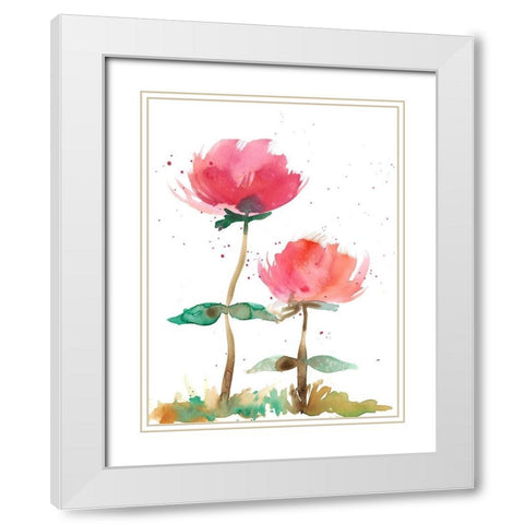 Pink Fleurs I White Modern Wood Framed Art Print with Double Matting by Ludwig, Alicia