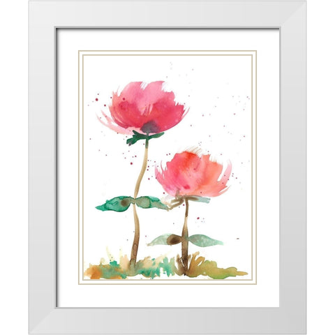 Pink Fleurs I White Modern Wood Framed Art Print with Double Matting by Ludwig, Alicia