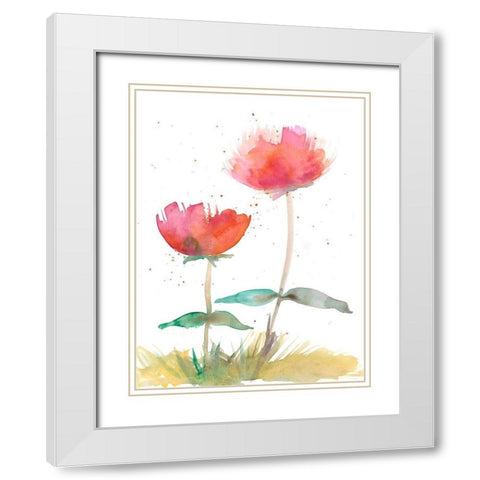 Pink Fleurs II White Modern Wood Framed Art Print with Double Matting by Ludwig, Alicia