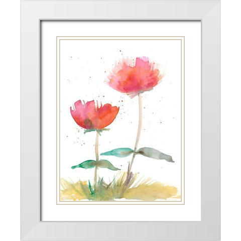 Pink Fleurs II White Modern Wood Framed Art Print with Double Matting by Ludwig, Alicia