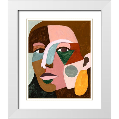 Geo Face I White Modern Wood Framed Art Print with Double Matting by Borges, Victoria