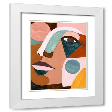 Geo Face IV White Modern Wood Framed Art Print with Double Matting by Borges, Victoria