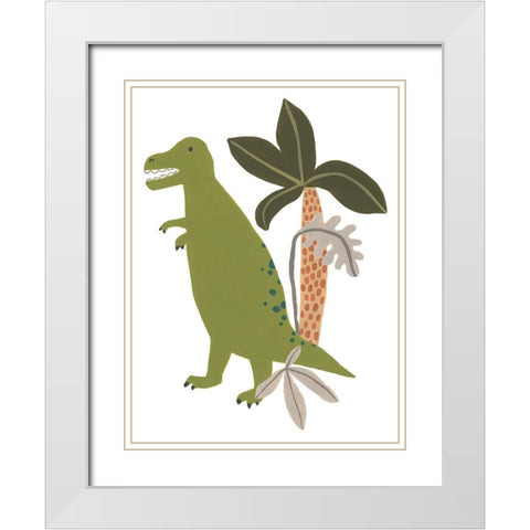 Mighty Dino II White Modern Wood Framed Art Print with Double Matting by Vess, June Erica