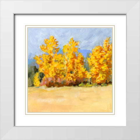 Golden Aspen Trees I White Modern Wood Framed Art Print with Double Matting by Borges, Victoria
