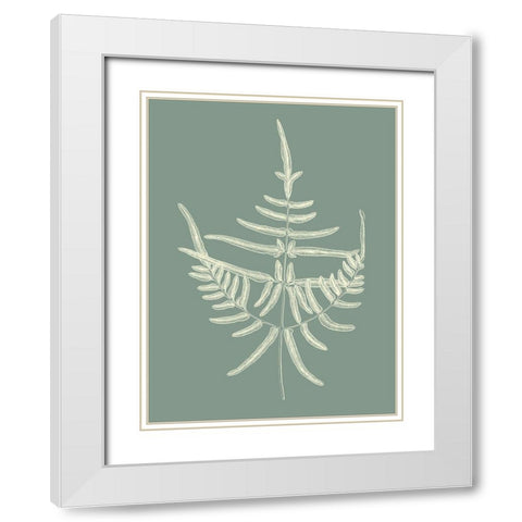 Ferns on Sage I White Modern Wood Framed Art Print with Double Matting by Vision Studio