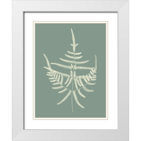 Ferns on Sage I White Modern Wood Framed Art Print with Double Matting by Vision Studio