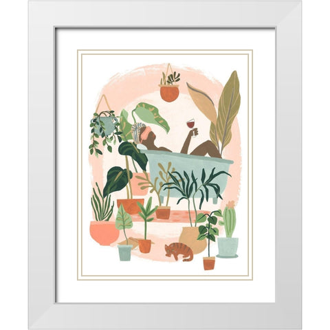 Plant Lady Bath II White Modern Wood Framed Art Print with Double Matting by Vess, June Erica