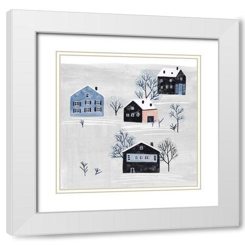 Snowy Village I White Modern Wood Framed Art Print with Double Matting by Wang, Melissa