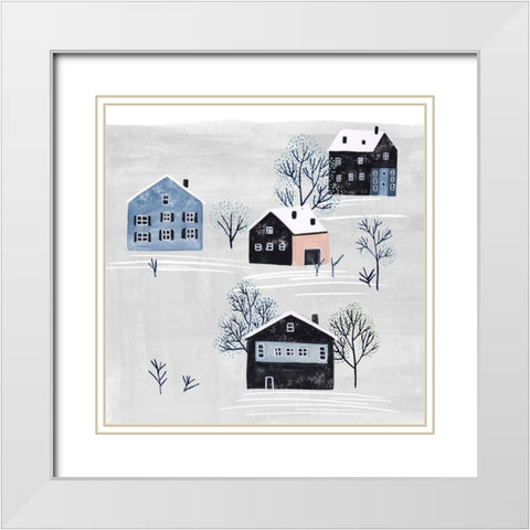 Snowy Village I White Modern Wood Framed Art Print with Double Matting by Wang, Melissa