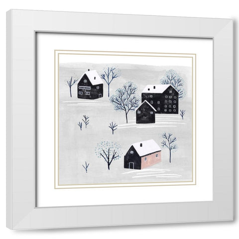 Snowy Village II White Modern Wood Framed Art Print with Double Matting by Wang, Melissa