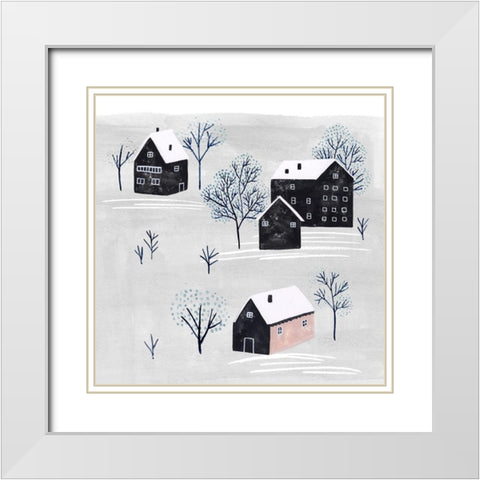 Snowy Village II White Modern Wood Framed Art Print with Double Matting by Wang, Melissa