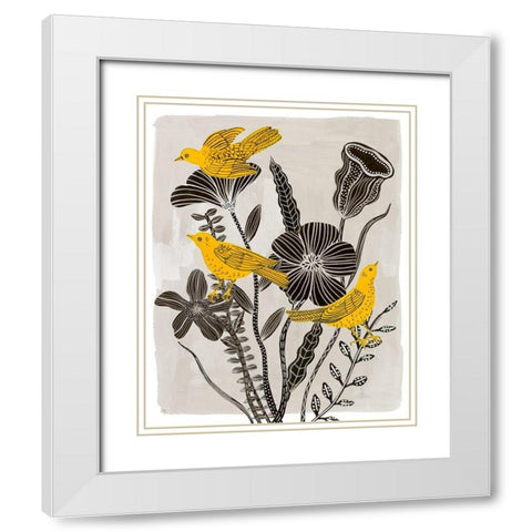 Birds in My Garden I White Modern Wood Framed Art Print with Double Matting by Wang, Melissa