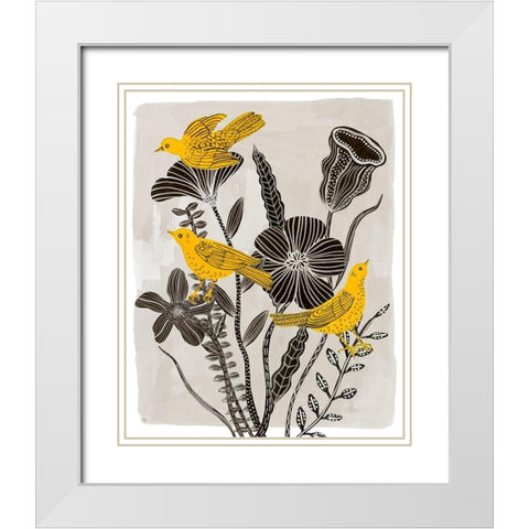 Birds in My Garden I White Modern Wood Framed Art Print with Double Matting by Wang, Melissa