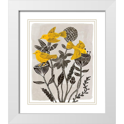 Birds in My Garden II White Modern Wood Framed Art Print with Double Matting by Wang, Melissa