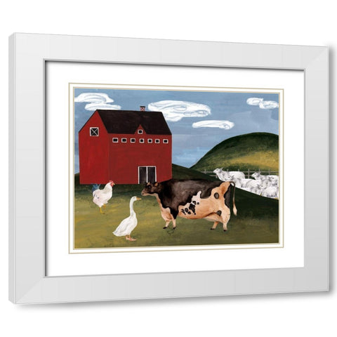 Red Cottage I White Modern Wood Framed Art Print with Double Matting by Wang, Melissa