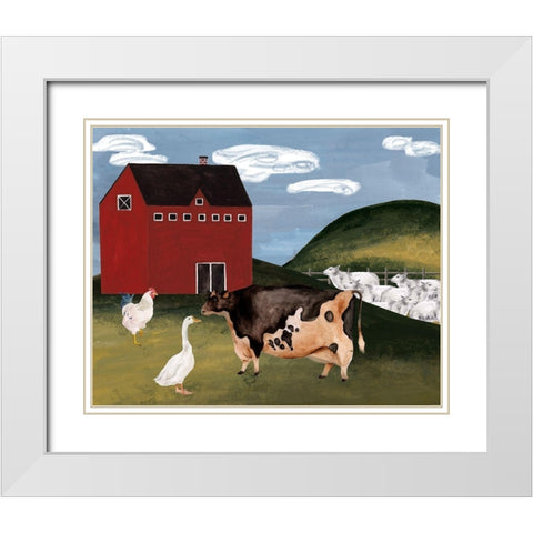 Red Cottage I White Modern Wood Framed Art Print with Double Matting by Wang, Melissa