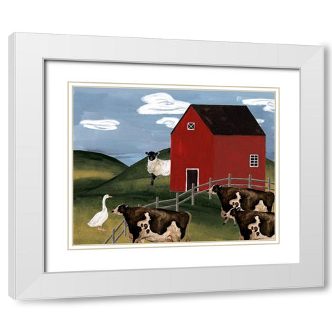 Red Cottage II White Modern Wood Framed Art Print with Double Matting by Wang, Melissa