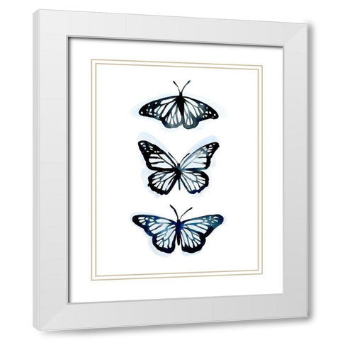 Blue Butterfly Trio II White Modern Wood Framed Art Print with Double Matting by Scarvey, Emma