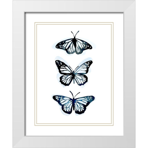 Blue Butterfly Trio II White Modern Wood Framed Art Print with Double Matting by Scarvey, Emma