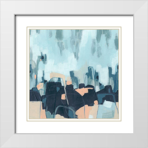 Abstracted Indigo Skyline I White Modern Wood Framed Art Print with Double Matting by Vess, June Erica