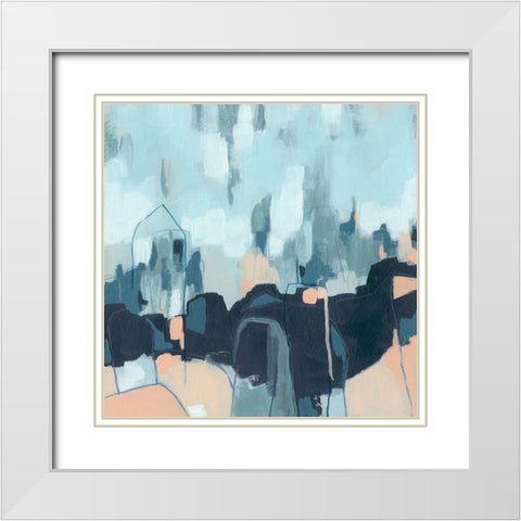 Abstracted Indigo Skyline II White Modern Wood Framed Art Print with Double Matting by Vess, June Erica