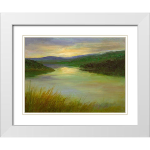 Still Waters at Sunset White Modern Wood Framed Art Print with Double Matting by Finch, Sheila