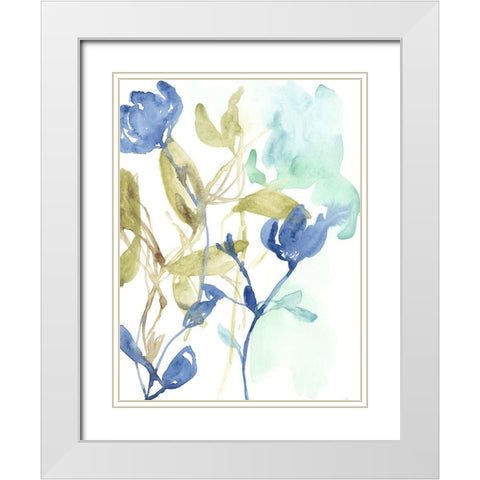 Cobalt and Olive Bouquet I White Modern Wood Framed Art Print with Double Matting by Goldberger, Jennifer