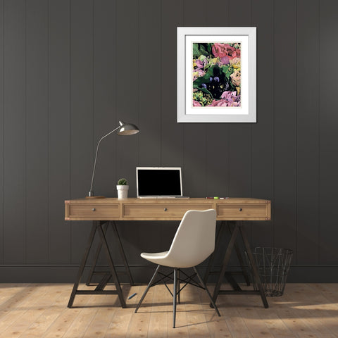 Floral on Black IV White Modern Wood Framed Art Print with Double Matting by Wang, Melissa