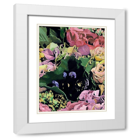 Floral on Black IV White Modern Wood Framed Art Print with Double Matting by Wang, Melissa