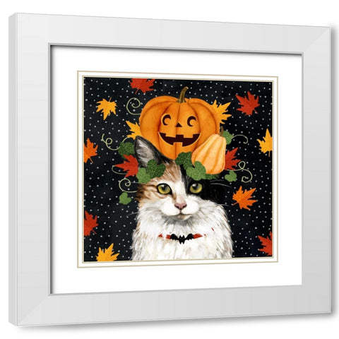 Halloween Cat II White Modern Wood Framed Art Print with Double Matting by Borges, Victoria