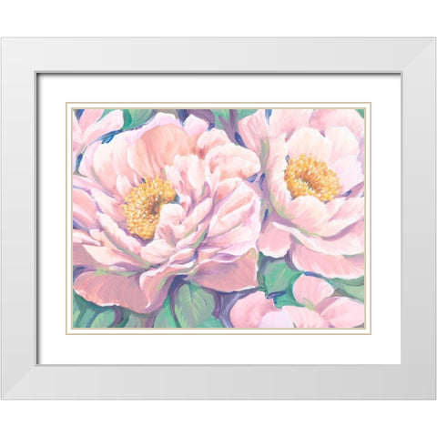 Peonies in Bloom II White Modern Wood Framed Art Print with Double Matting by OToole, Tim