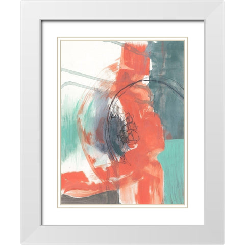 Juxtaposed Coral I White Modern Wood Framed Art Print with Double Matting by Goldberger, Jennifer