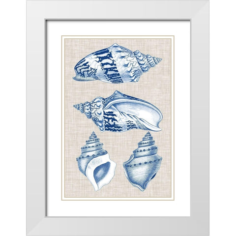 Navy and Linen Shells II White Modern Wood Framed Art Print with Double Matting by Vision Studio